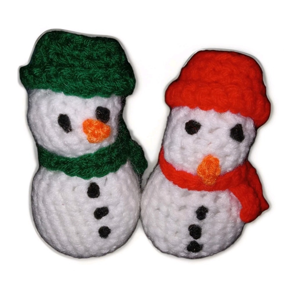 Handmade Vintage Crochet Snowman Mr & Mrs Christmas Tabletop Decoration 5"